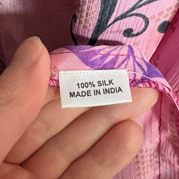 100% Silk Robe Kimono Duster Jacket Coat Cardigan Boho Hippie Bohemian Lounge - Picture 4 of 5